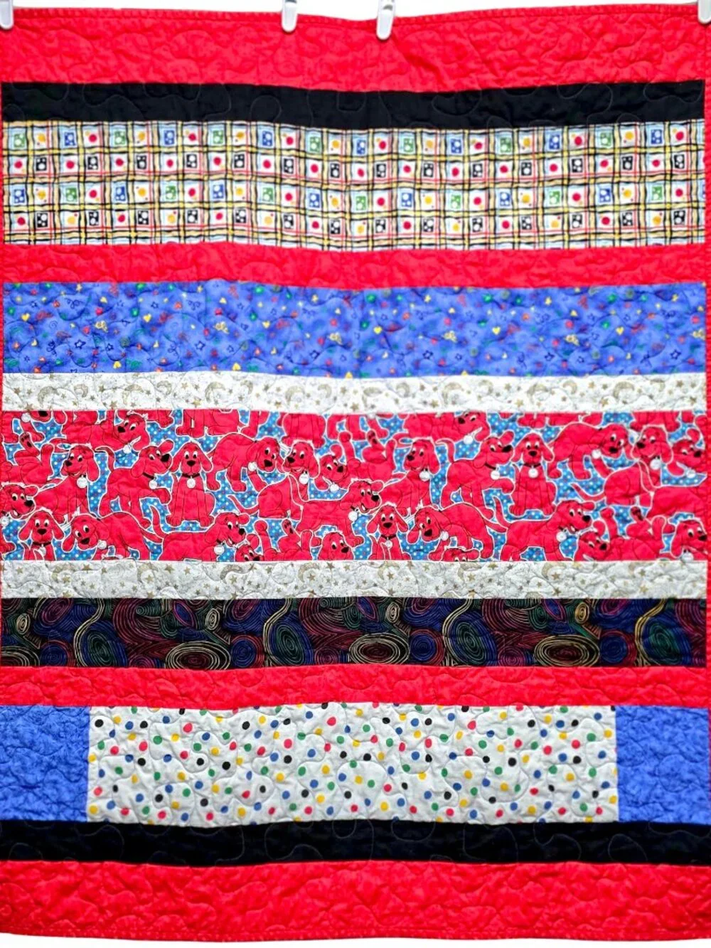 Retro Handmade Baby Quilt 36x45 | Clifford The Big Red Dog Crib Blanket